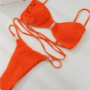 Orange Textured Bikini Set